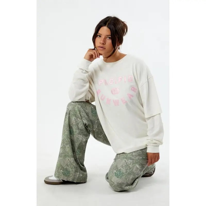 Pacsun Women's Pacific Sunwear Waffle Layered T-Shirt Hoodie, Sweatshirt | PrintMintTees.com