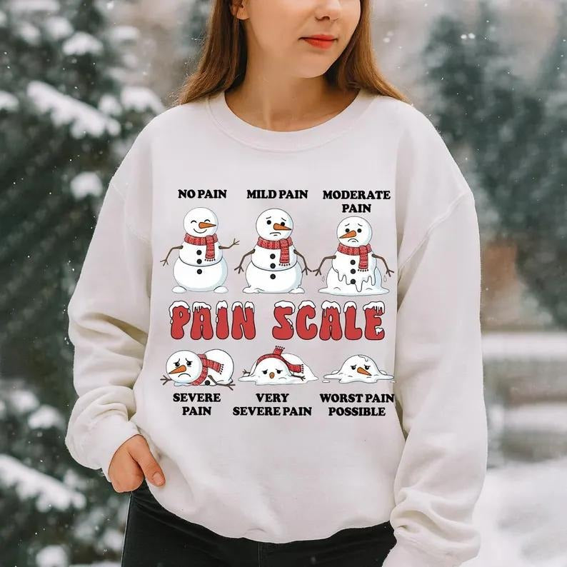 Pain Scale Snowman Christmas Sweatshirt and T-Shirt for Nurses | Funny ER RN Holiday Top | Cute Nurse Life Xmas Gift...