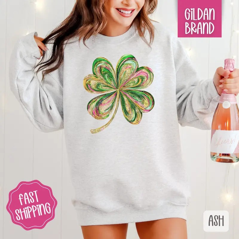 Painted Clover Sweatshirt, St Patrick's Day Crewneck, Cute Women's Sweater Shirt Hoodie | PrintMintTees.com