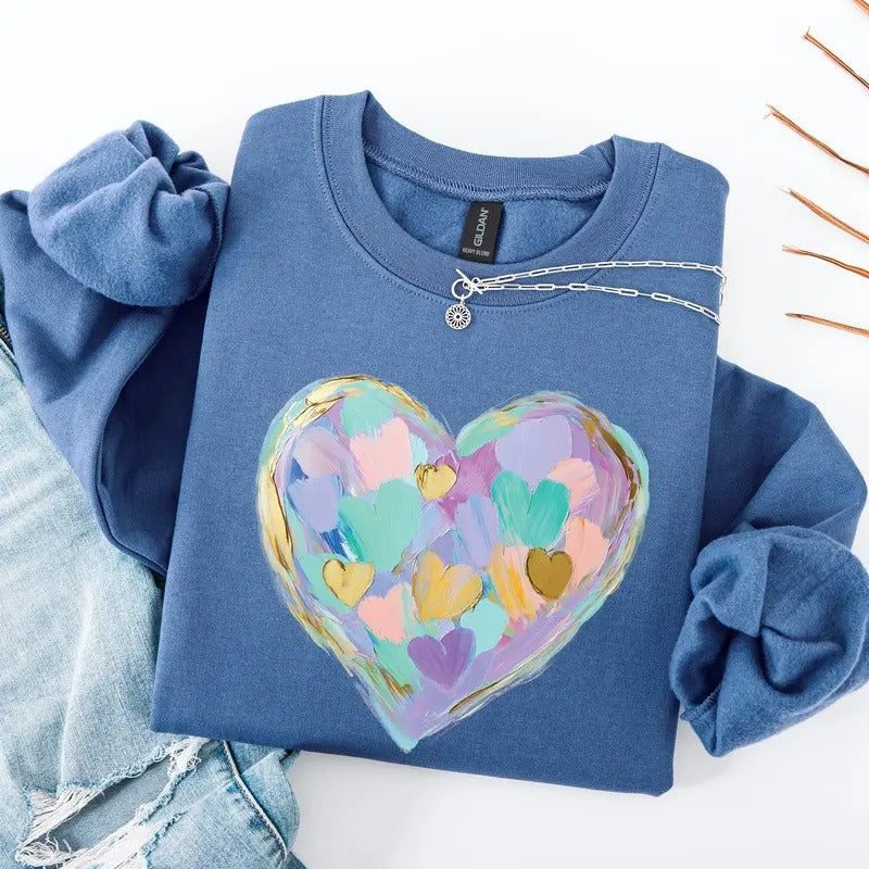 Painted Heart, Pastels, Easter, Bunny, Jesus, Rabbit, Holiday Sweatshirt, Crew Neck, Women's, Crewneck Shirt Hoodie