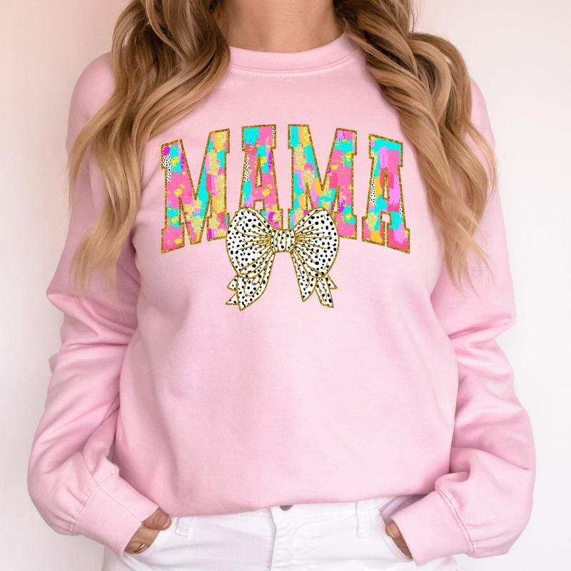 Painted Mama Dalmatian Print Bow Ribbon Coquette Crew Neck T-Shirts, Hoodie, Sweatshirt