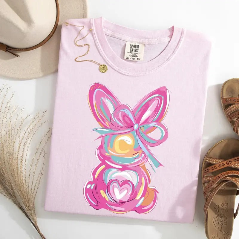 Painted Pastel Bunny, Easter, Bunny, Jesus, Rabbit, Holiday Tshirt, Women's Comfort Colors Tee Hoodie, Sweatshirt