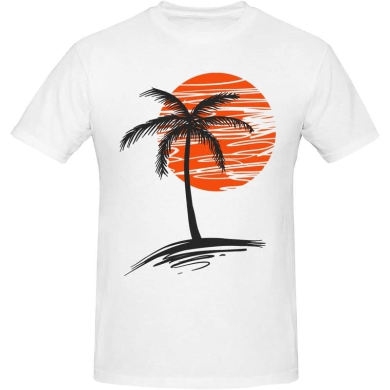Palm Tree Shirts for Men, Sunset Beach Hawaiian Summer Vacation Short Sleeve T-Shirt made in usa Hoodie Sweatshirt