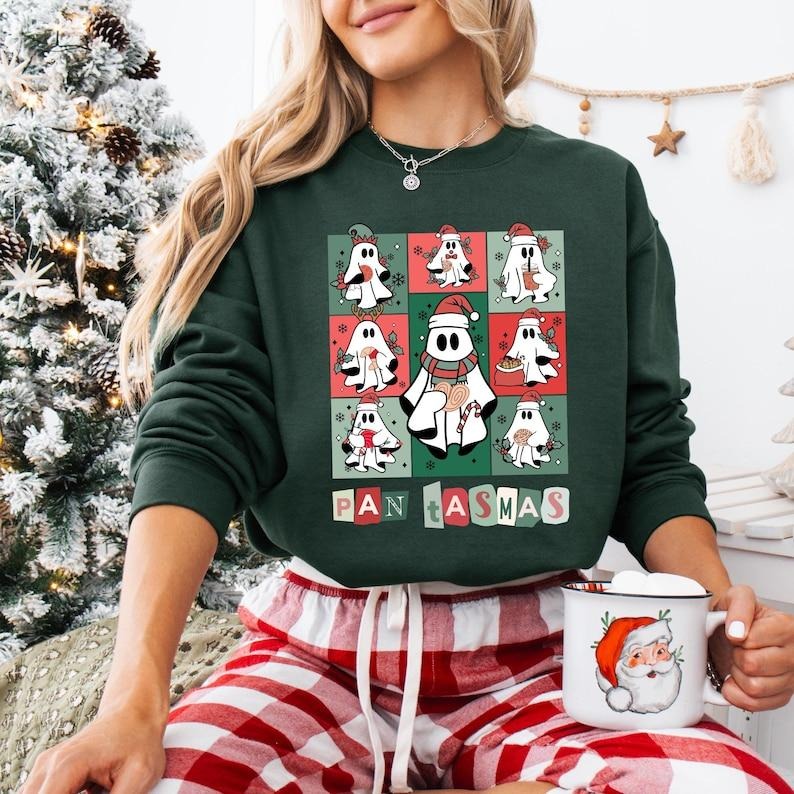 Pantasmas Ghost Christmas Sweatshirt, Spooky Christmas T-shirt, Mexican Christmas Tee, Conchas Christmas Shirt, Conchas...