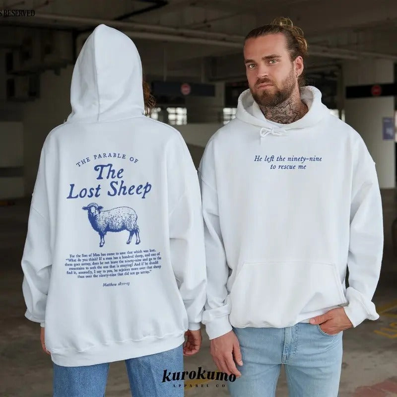Parable of the Lost Sheep Bible Verse Hoodie, Faith Based Clothing, Worship Gospel Sweatshirt Cotton Menswear Shirt