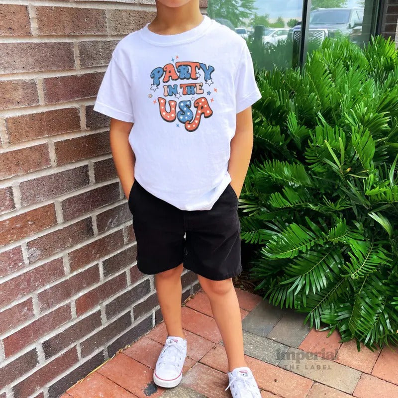 Party in the USA Youth Sweatshirt and Kid's Comfort Colors T-Shirt, Patriotic Kids Crewneck, 4th of July Pullover, Funny...