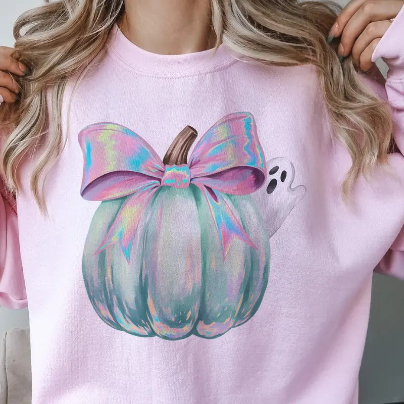 Pastel Pumpkin Pastel Pumpkin Ghost Coquette Pumpkin Ghost Halloween Girly Pumpkin Bow Pastel Halloween Pumpkin Shirt Hoodie Sweatshirt