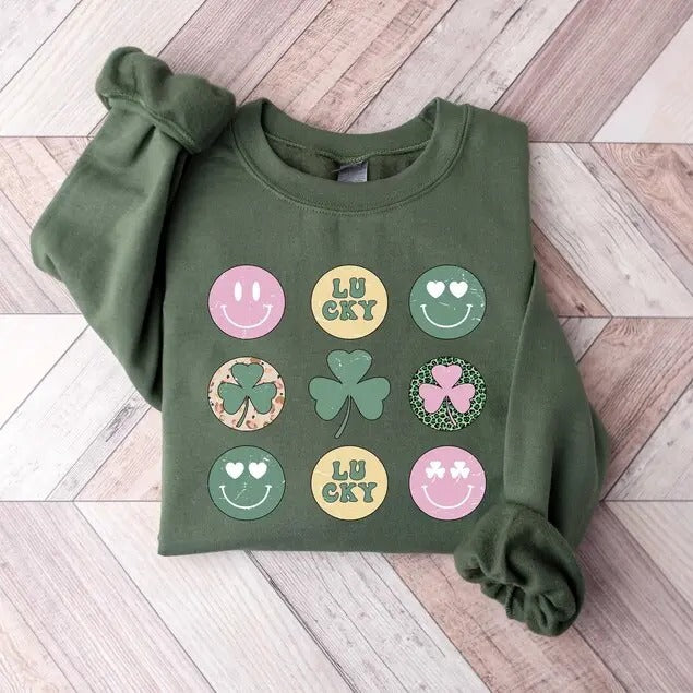 Patrick Day Happy Face Hoodie and Sweater; T-shirt Sweatshirt | PrintMintTees.com