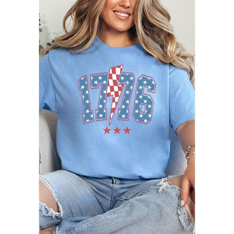 Patriotic 1776 Lightning Bolt Short Sleeve Relaxed Fit T-Shirt Hoodie Sweatshirt | PrintMintTees.com