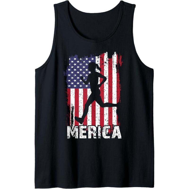 Patriotic 4th Of July Running-Shirt Women Runner USA Flag Tank Top made in USA Hoodie Sweatshirt | PrintMintTees.com