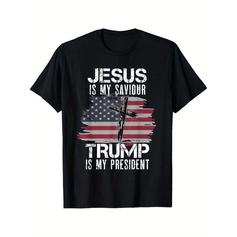 Patriotic American Flag & Jesus Graphic Tee - 100% Cotton, Comfort Fit Short Sleeve T-Shirt for Men made in usa Hoodie...