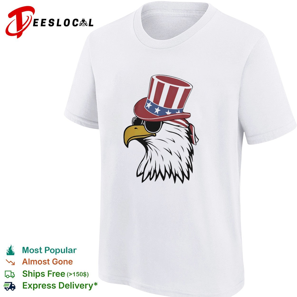Patriotic American eagle with Uncle Sam hat and sunglasses shirt