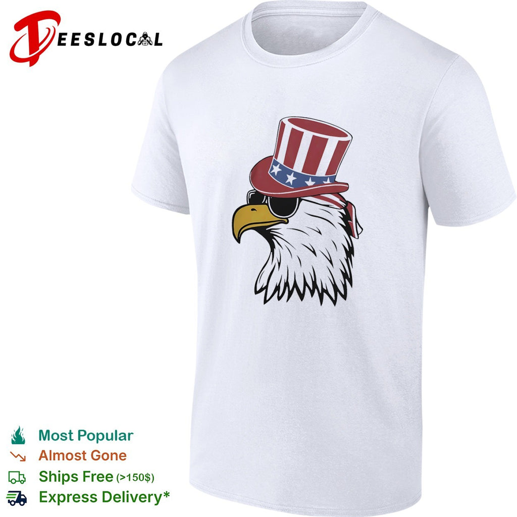 Patriotic American eagle with Uncle Sam hat and sunglasses shirt