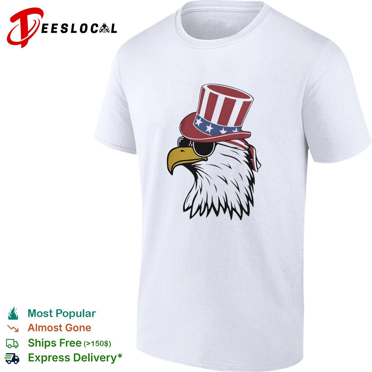 Patriotic American eagle with Uncle Sam hat and sunglasses shirt