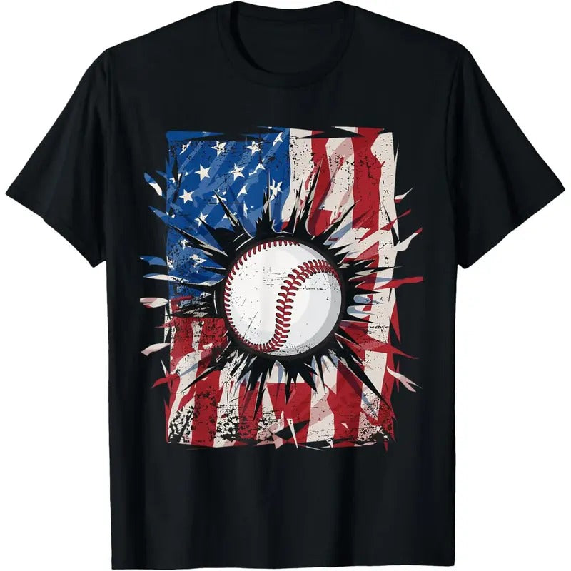 Patriotic Baseball 4th Of July Men USA American Flag Boys T-Shirt made in usa Hoodie Sweatshirt | PrintMintTees.com