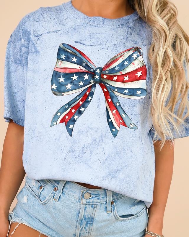 Patriotic Bow Ribbon USA 4th July Memorial Day Color Blast Comfort Colors Comfort Color T-Shirts, Hoodie, Sweatshirt