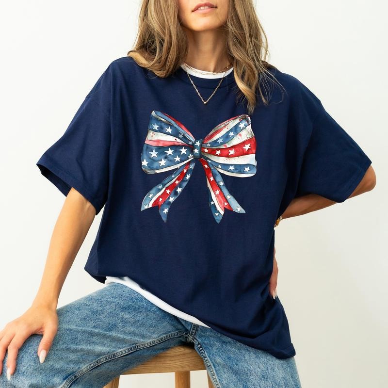 Patriotic Bow Ribbon USA 4th July Memorial Day Comfort Color Shirt Hoodie Sweatshirt
