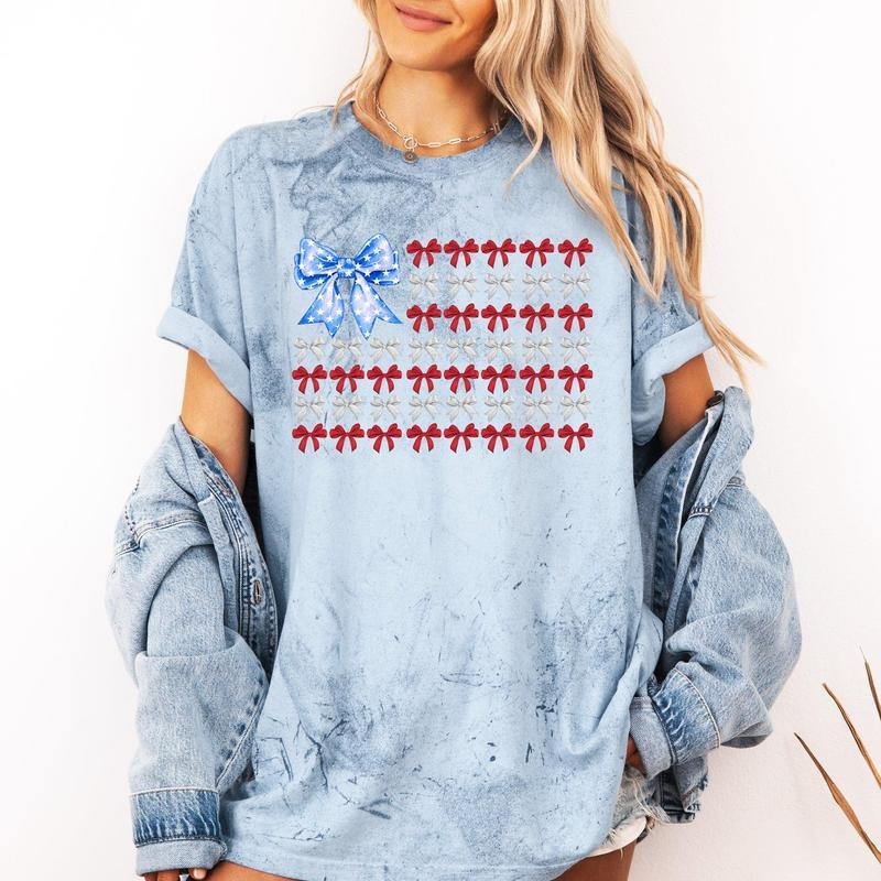 Patriotic Bows, Flag, USA, Coquette, Ribbons, America, Color Blast Tshirt Comfort Colors T-Shirt, Women's Comfort Colors...