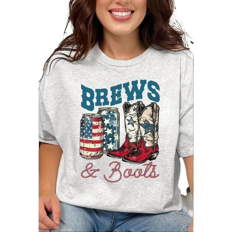 Patriotic Brews And Boots Short Sleeve Relaxed Fit T-Shirt Hoodie Sweatshirt | PrintMintTees.com