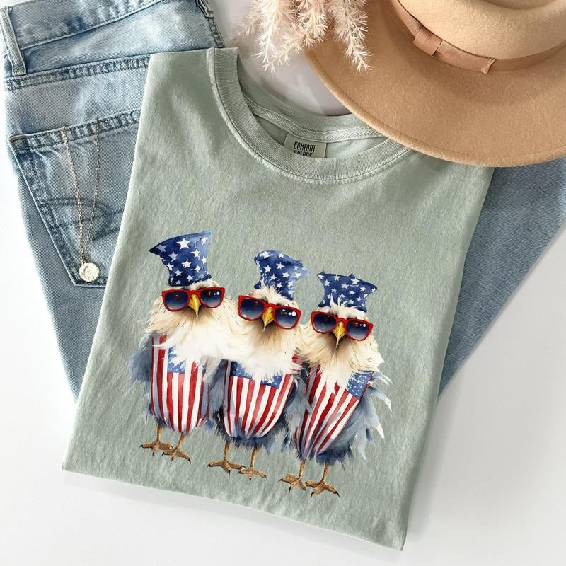 Patriotic Chickens, Hippie, Funny, Patriotic, 4th of Tshirt, Women's Crew Neck, Crewneck Hoodie Sweatshirt