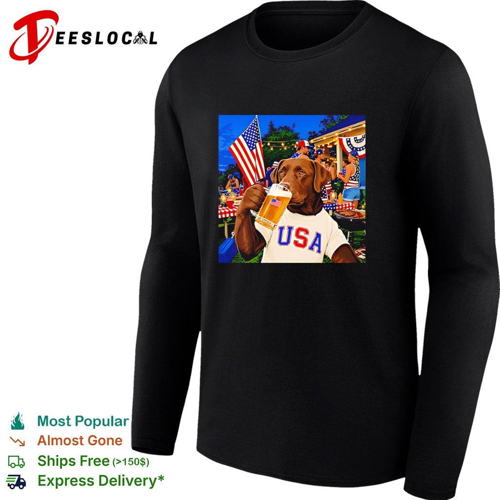 Patriotic Chocolate Lab Drinking Beer USA Dog 4th Of July shirt