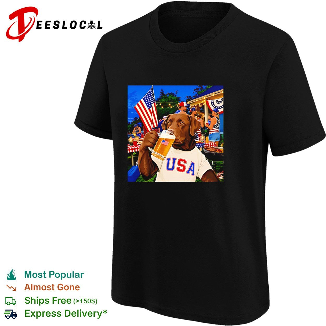 Patriotic Chocolate Lab Drinking Beer USA Dog 4th Of July shirt