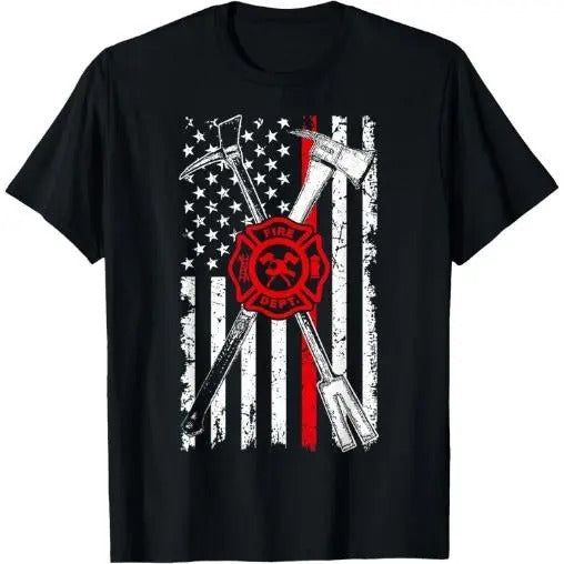 Patriotic Design Axe Halligan Thin Line Red Firefighter T-Shirt Made in USA Hoodie Sweatshirt | PrintMintTees.com