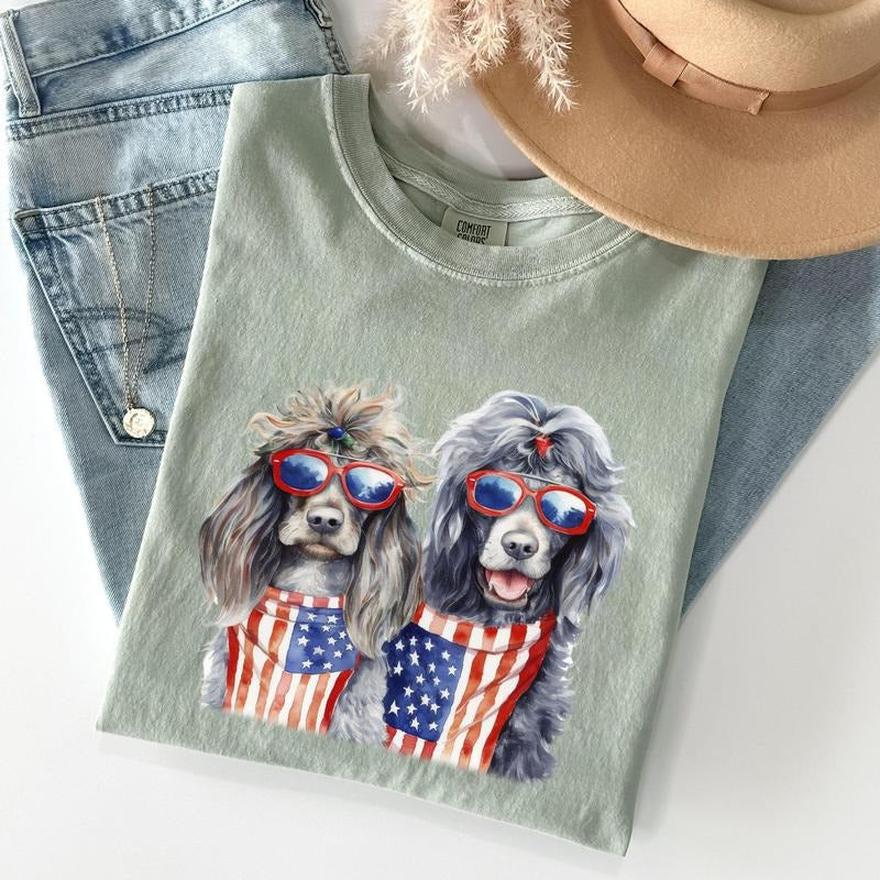 Patriotic Dogs, Hippie, Funny, Patriotic, 4th of July Tshirt, Women's Crew Neck, Crewneck Hoodie, Sweatshirt