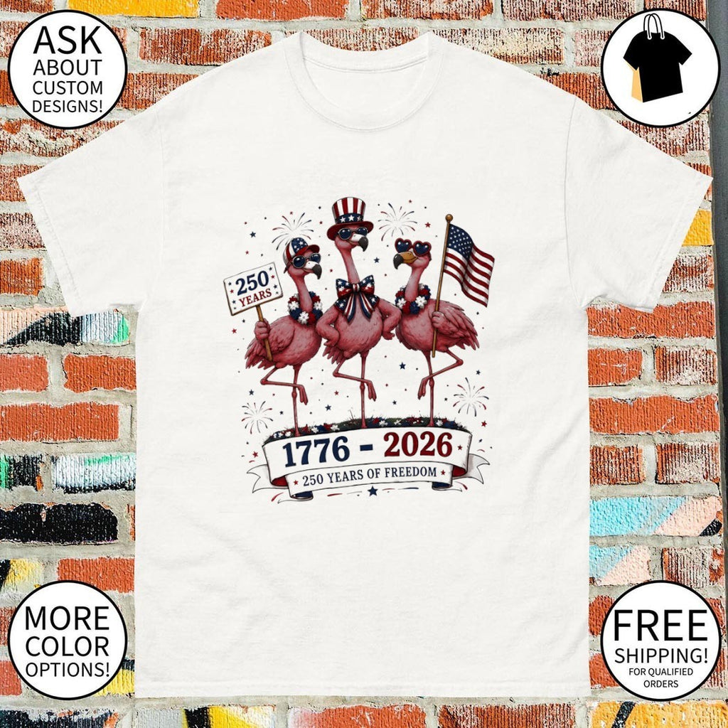 Patriotic Flamingo Trio 250 Years of Freedom 1776 2026 United States Holiday shirt