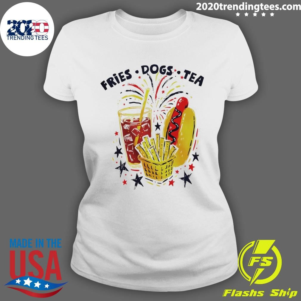 Patriotic Fries Dogs Tea Fourth Of July Fdt America 250th Anniversary Celebration Shirt
