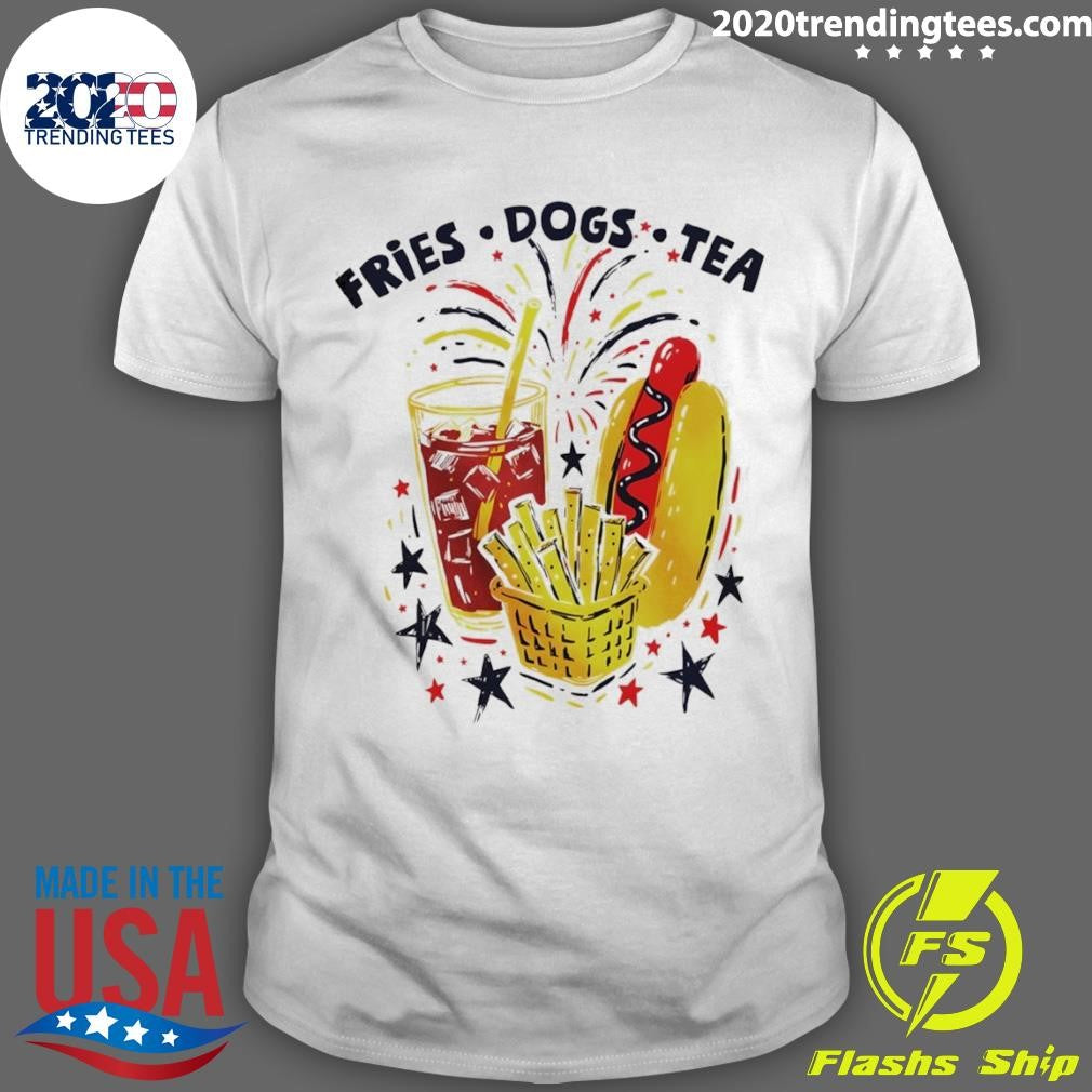 Patriotic Fries Dogs Tea Fourth Of July Fdt America 250th Anniversary Celebration Shirt