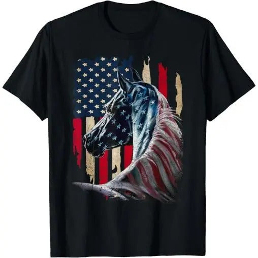 Patriotic Horse American Flag - Horse Vintage T-Shirt Made in USA Hoodie Sweatshirt | PrintMintTees.com