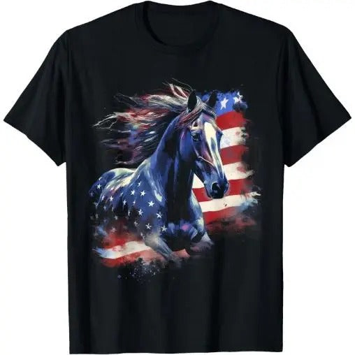 Patriotic Horse American Flag Horseback Riding Western Farm T-Shirt Made in USAstyle{n002}2 Hoodie Sweatshirt