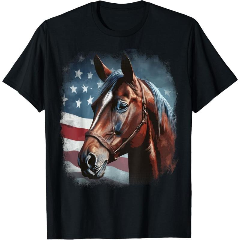 Patriotic Horse American Flag Horseback Riding Western Farm T-Shirt made in usa Hoodie Sweatshirt | PrintMintTees.com
