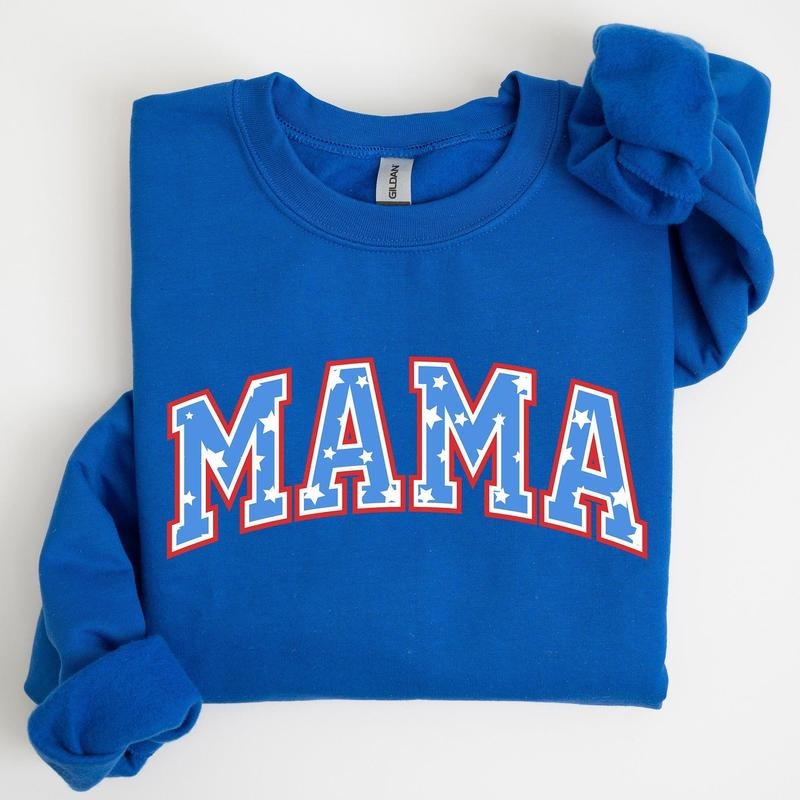 Patriotic Mama, Stars and Stripes, 4th of July Sweatshirt, Women's Crew Neck, Crewneck T-Shirts, Hoodie | PrintMintTees.com