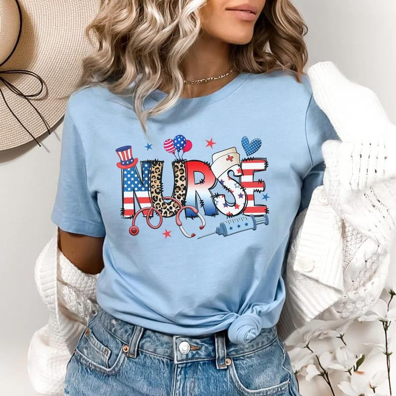 Patriotic Nurse T-shirt, Nurse 4th Of July Shirt, Nurse Gift, American Nurse Tee, Nurse Life Shirt, Memorial Day Gift...