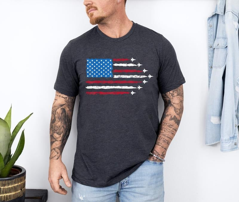 Patriotic Red White Blue Shirt, USA Flag Fighter Jets Shirt, 4th Of July Shirt, 4th Of July Gift Hoodie Sweatshirt