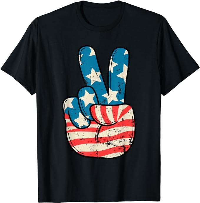 Patriotic Shirts American Flag Peace Sign Hand 4th July Patriotic Menswear Top Casual Cotton Basic Shirt Hoodie Sweatshirt