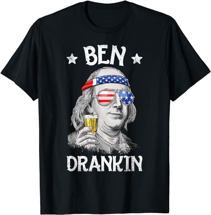 Patriotic Shirts For Men, Ben Drankin 4th of July Benjamin Franklin USA Flag T-Shirt Menswear Top Casual Cotton Fashion...