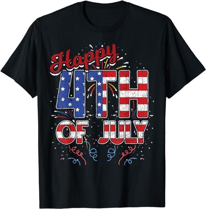 Patriotic Shirts Fireworks Happy 4th July US Flag American 4th July Menswear Top Casual Cotton Basic T-Shirts, Hoodie, Sweatshirt