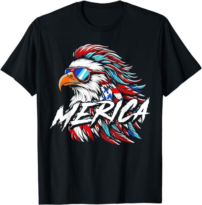 Patriotic Shirts For Men, Merica Mullet Eagle Funny 4th Of July T-Shirt Menswear Top Casual Cotton Basic Fashion Hoodie...