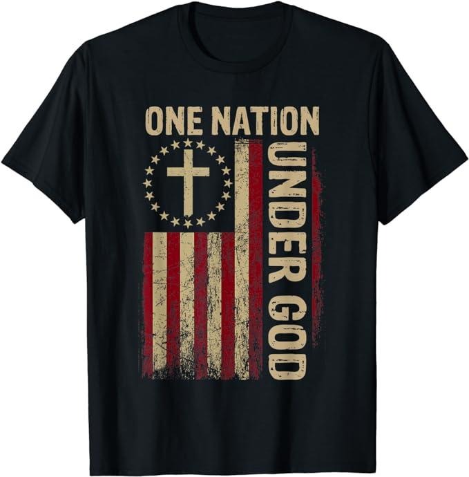 Patriotic Shirts One Nation Under God Flag 4th July Patriotic Christian Menswear Top Casual Cotton Basic Shirt Hoodie Sweatshirt