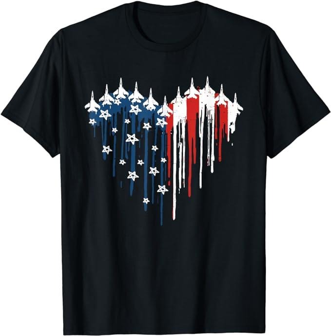 Patriotic Shirts For Men, Retro Fighter Jet Airplane American Flag Heart 4th Of July T-Shirt Menswear Top Casual Cotton...