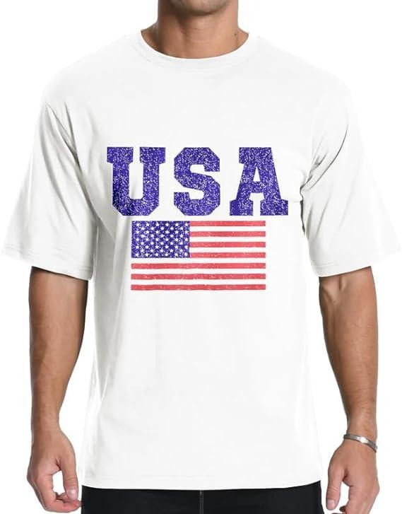 Patriotic Shirts For Men, USA Flag American Patriotic Regular T-Shirt Menswear Casual Cotton Fashion Top Hoodie, Sweatshirt