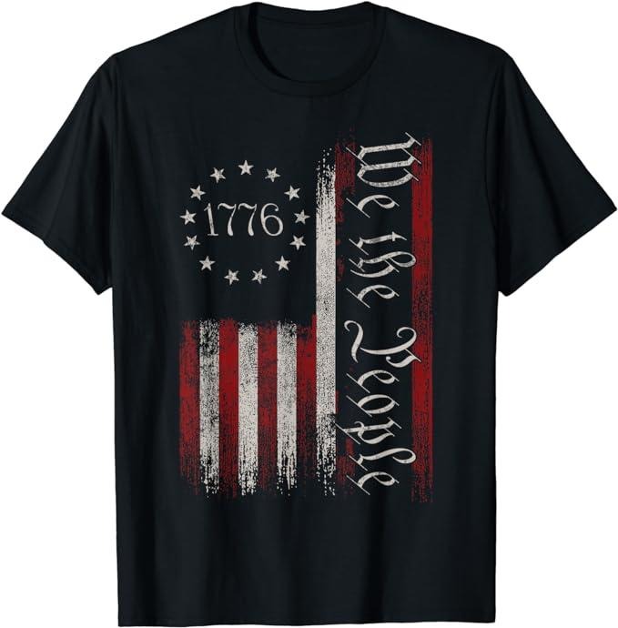 Patriotic Shirts For Men, Vintage Old American Flag Patriotic 1776 We The People USA T-Shirt Menswear Top Casual Cotton...
