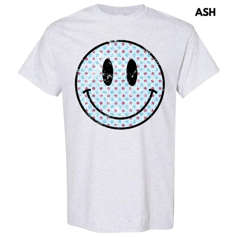 Patriotic Stars Happy Face Gildan Short Sleeve T-Shirt 'NLB' Hoodie Sweatshirt | PrintMintTees.com