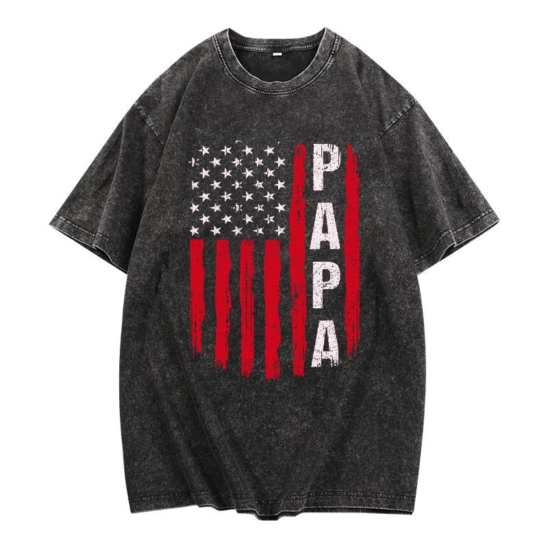 Patriotic and Trendy T - Shirt: Celebrate Dad with an American - themed Design on a Washed - out Fabric