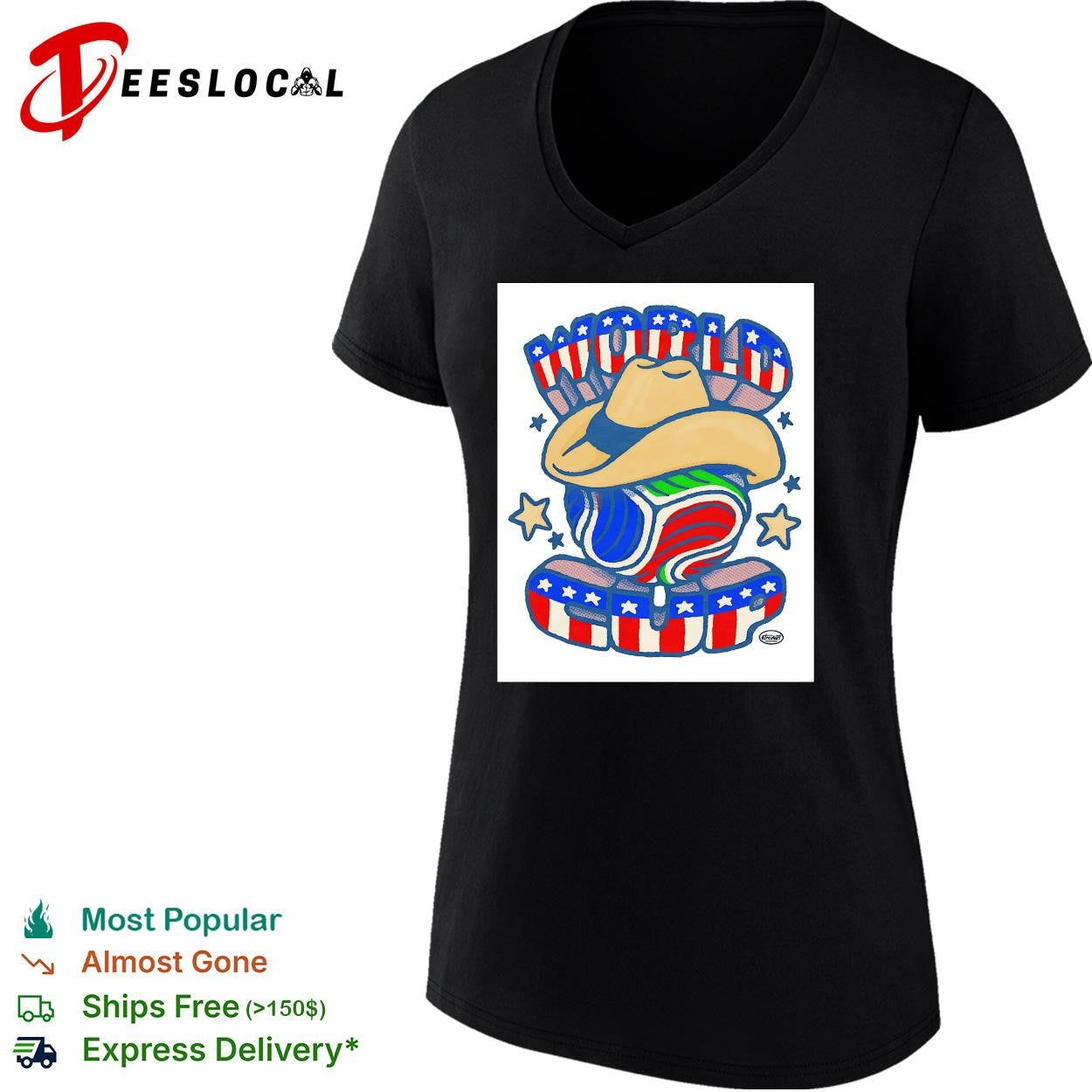 Patriotic peanut mascot wearing cowboy hat shirt