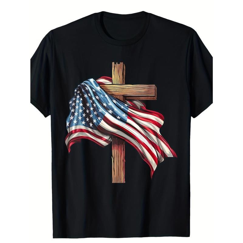 Patriotic, American Flag Cross Jesus T-Shirt, Men's T-Shirt made in usa Hoodie Sweatshirt | PrintMintTees.com