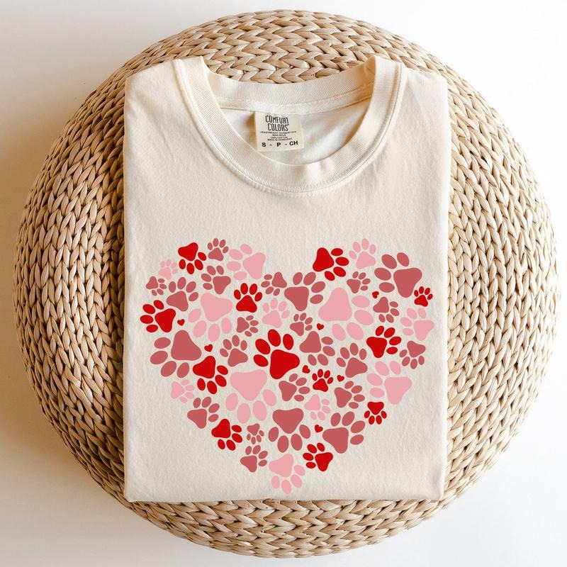 Paw Print Heart, Pets, Dogs, Cats, Comfort Colors Tshirt, Valentine's Day, Valentine's Day Comfort Colors Tshirt, Women's...
